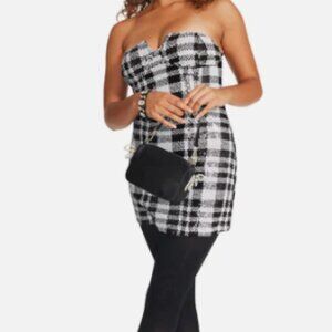 Steve Madden Sequenced Reta Dress Black/White Contemporary Strapless Mini.